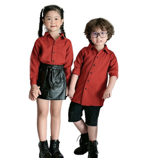 Áo Sơ Mi Bé Caro Đỏ Nhí FIG TREE, Yếm Caro Đỏ Nhí Cho Bé Gái Siêu Cưng ( Không Kèm Thun), MS 51D