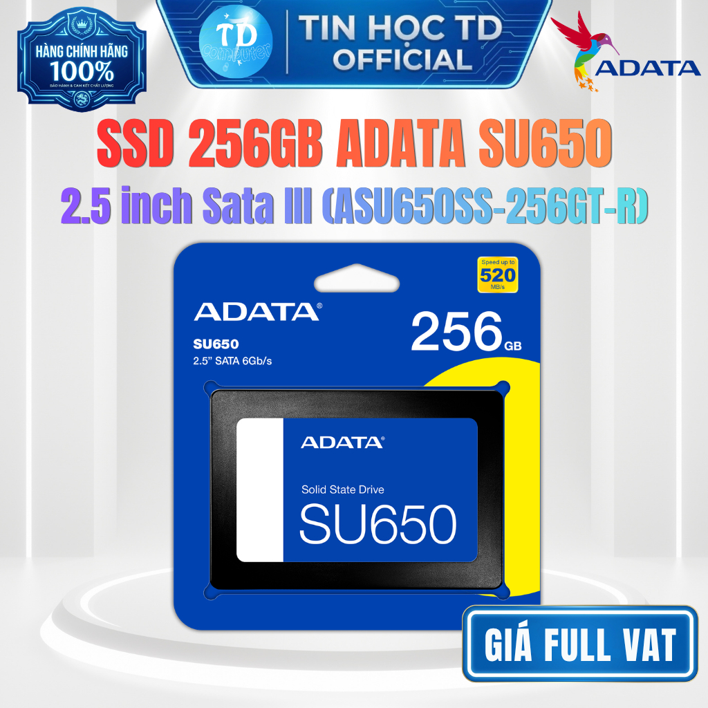 SSD 256GB ADATA SU650 2.5" SATA III (ASU650SS-256GT-R) - Hàng chính hãng DGW phân phối