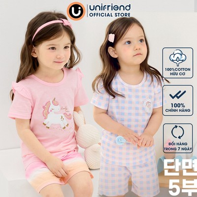Bộ ngắn tay thun cotton cho bé trai, bé gái mặc nhà mùa hè Unifriend Hàn Quốc U2022-8. Size đại 5, 6, 8, 10 tuổi