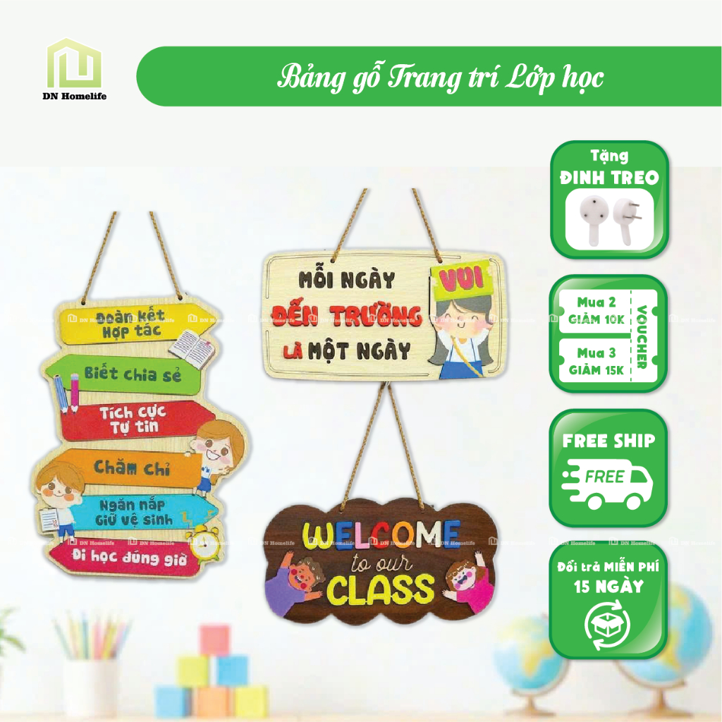 [23-29cm]  Bảng Gỗ Decor Trang Trí Lớp Học, Góc Học Tập, Mầm Non, Nhà Trường Treo Tường