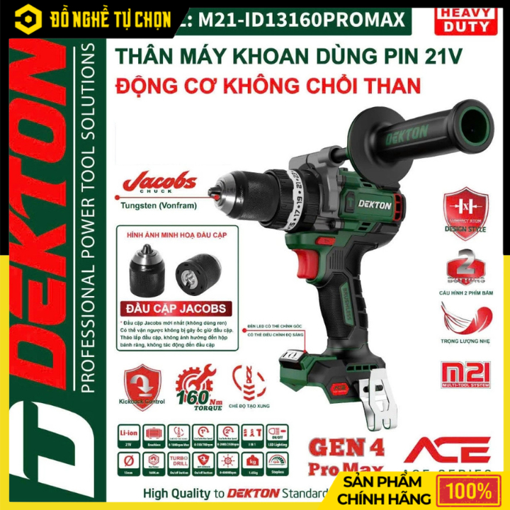 ⚡ Máy Khoan Động Lực Pin Dekton M21-ID13160PROMAX 160Nm – Siêu Khỏe, 4 Cấp Tốc Độ, Chống Phản Lực – 