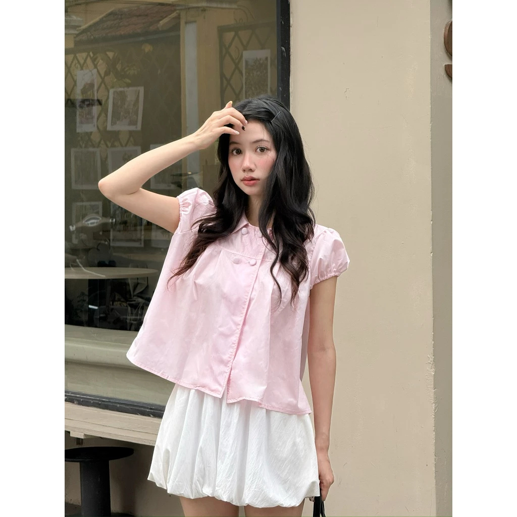 Áo babydoll 4 cúc tay bồng cổ sen, Áo kiểu babydoll dễ thương - BUN222 | BigBuy360 - bigbuy360.vn