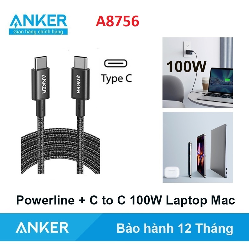 Cáp sạc nhanh 100W Anker A8756 (2 đầu type-c) 1M. VN Màu ngẫu nhiên