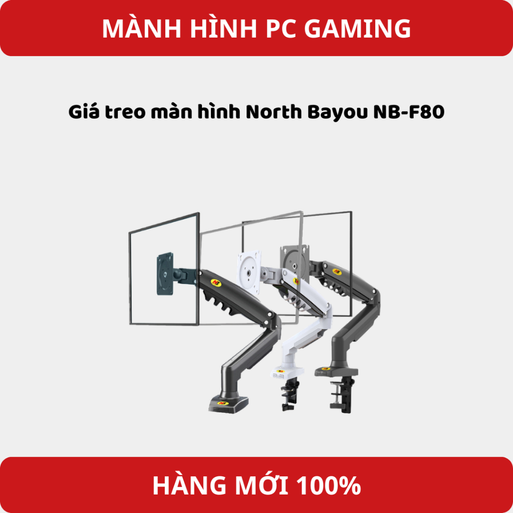 Arm màn hình NB F80 Trắng - Đen 17–30 inch – Giá đỡ màn hình gắn bàn, nâng hạ dễ dàng