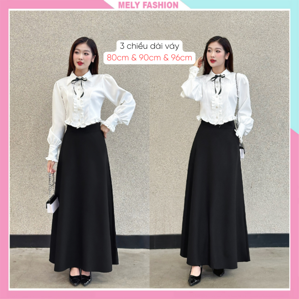 Chân váy dài chữ A dáng suông Mely Fashion công sở midi dài 90cm 96cm cạp cao tôn dáng che bụng tốt bigsize CV86-01 | BigBuy360 - bigbuy360.vn