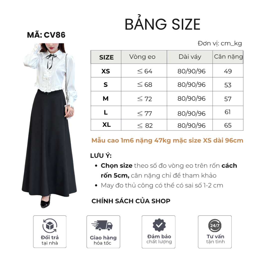 Chân váy dài chữ A dáng suông Mely Fashion công sở midi dài 90cm 96cm cạp cao tôn dáng che bụng tốt bigsize CV86-01 | BigBuy360 - bigbuy360.vn