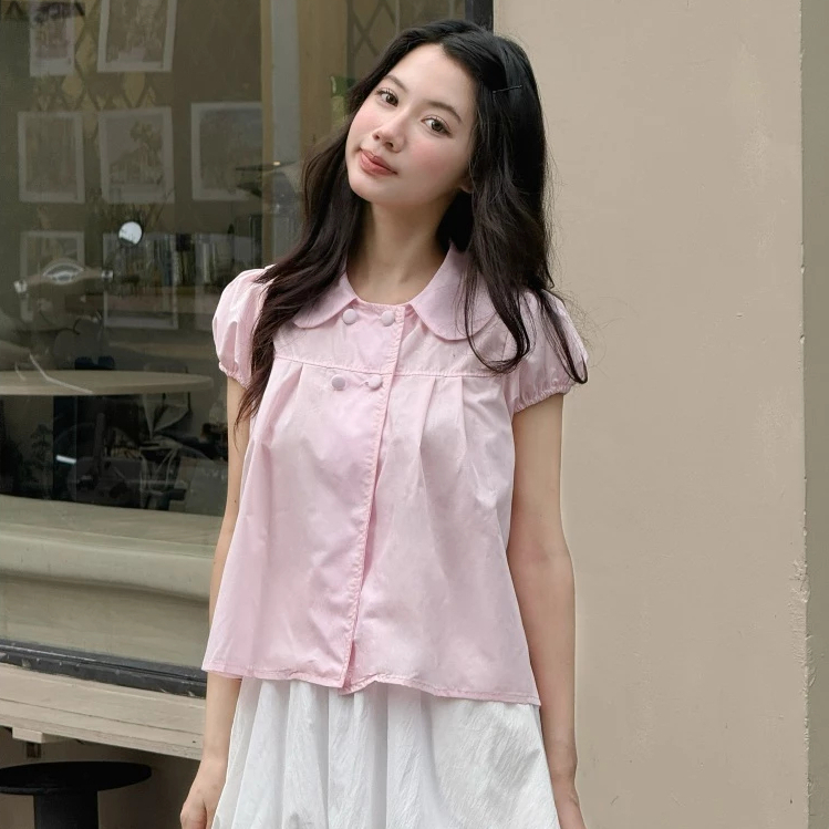 Áo babydoll 4 cúc tay bồng cổ sen, Áo kiểu babydoll dễ thương - BUN222 | BigBuy360 - bigbuy360.vn