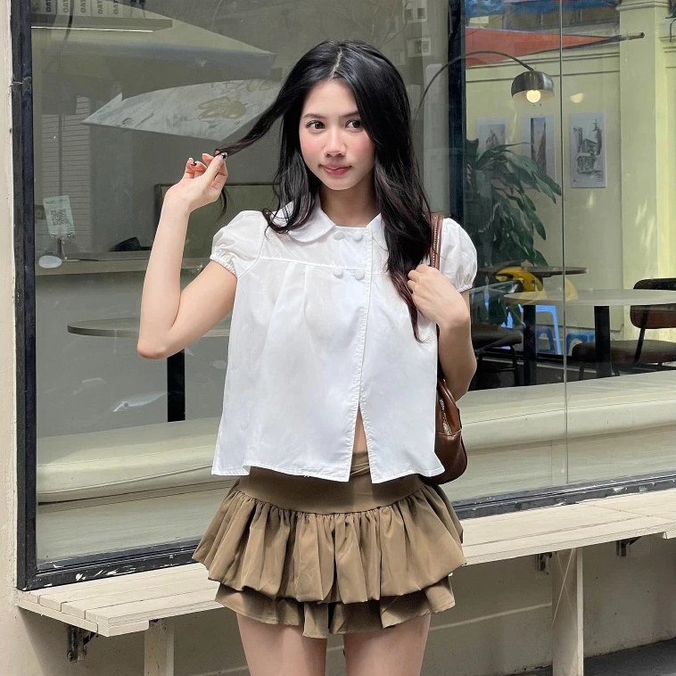 Áo babydoll 4 cúc tay bồng cổ sen, Áo kiểu babydoll dễ thương - BUN222 | BigBuy360 - bigbuy360.vn
