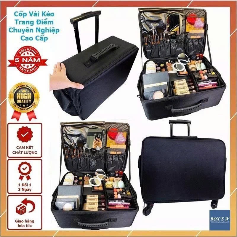 Cốp kéo đựng đồ makeup da PU 100% chống nước size 48cm chuyên nghiệp cao cấp