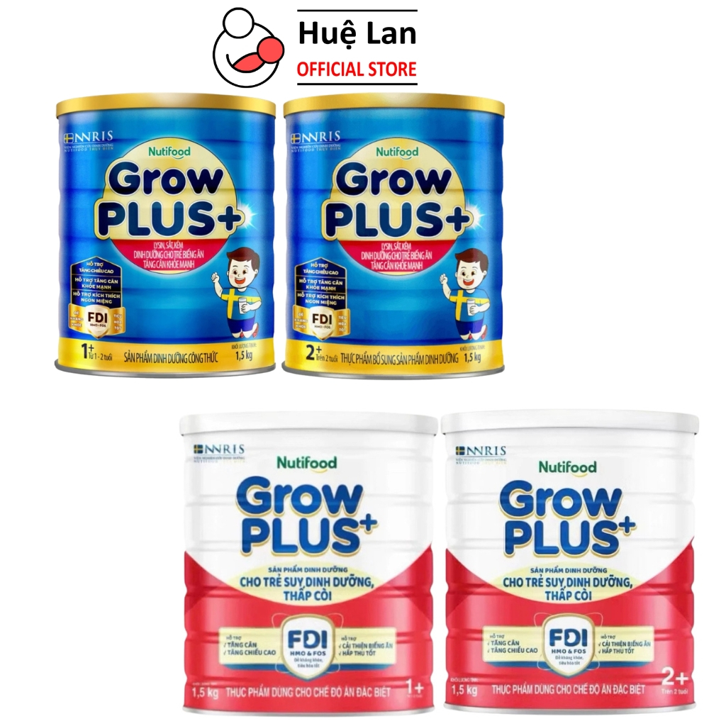 Combo 2 Lon Sữa bột Nutifood Grow Plus+ Xanh/ Đỏ Số 1+/ 2+ - Lon 1.5kg