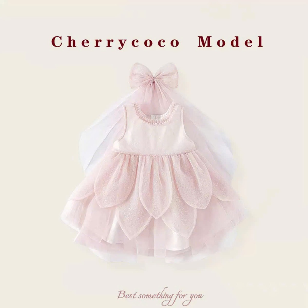 (HÀNG CHÍNH HÃNG) Váy công chúa Cherry Coco cánh hoa hồng phấn kèm kẹp tóc (26coco15)