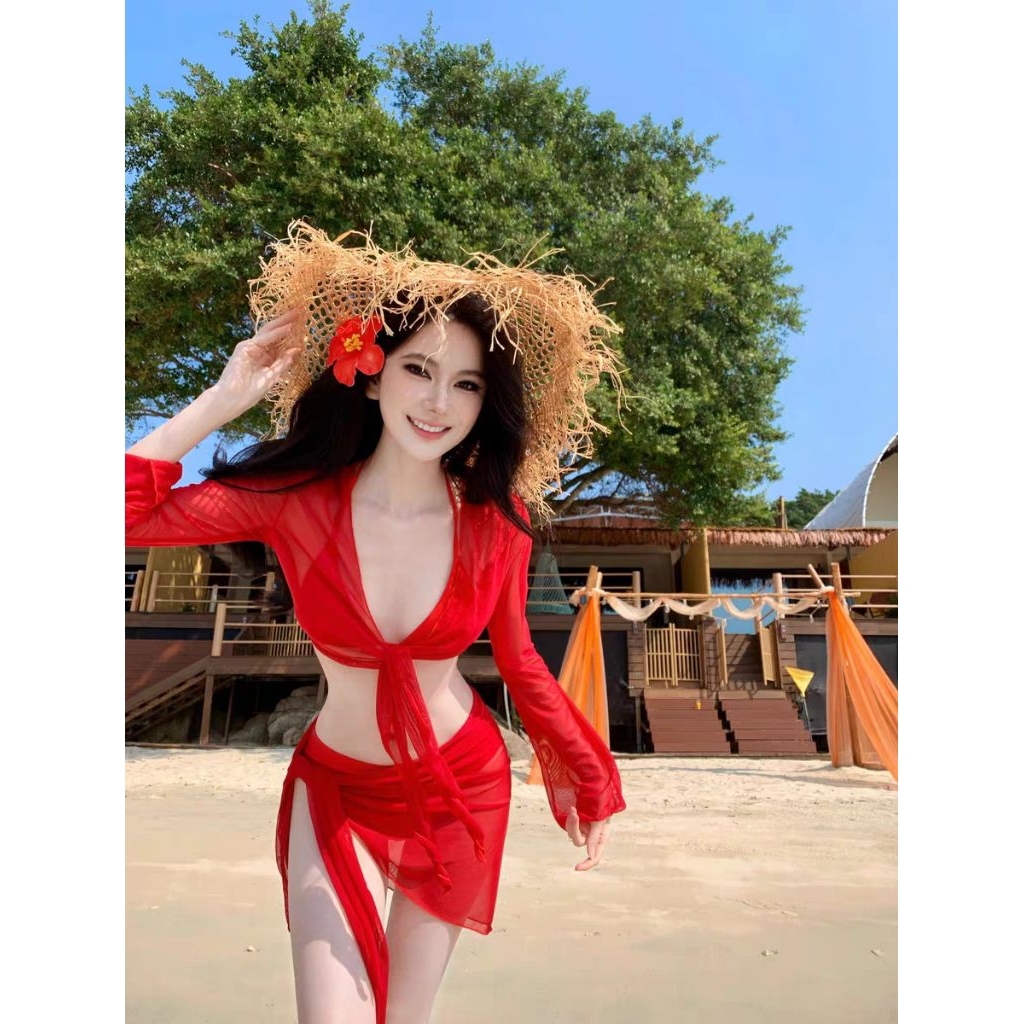 đồ bơi bikini 4 chi tiết ren đỏ sexy