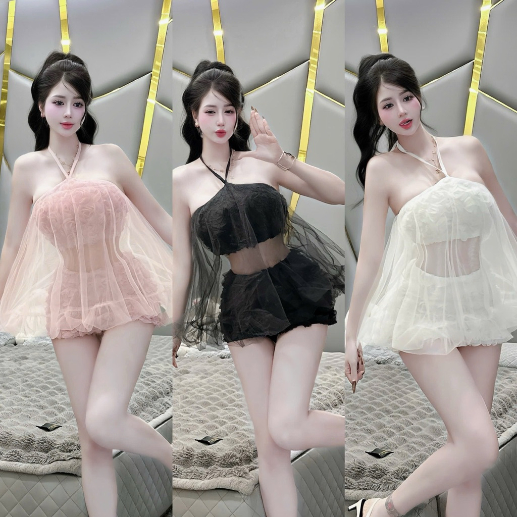 Al312 Set nữ hoa nổi 2 món thiết kế - Áo yếm phối lưới + chân váy ôm - Đi chơi dự tiệc xinh