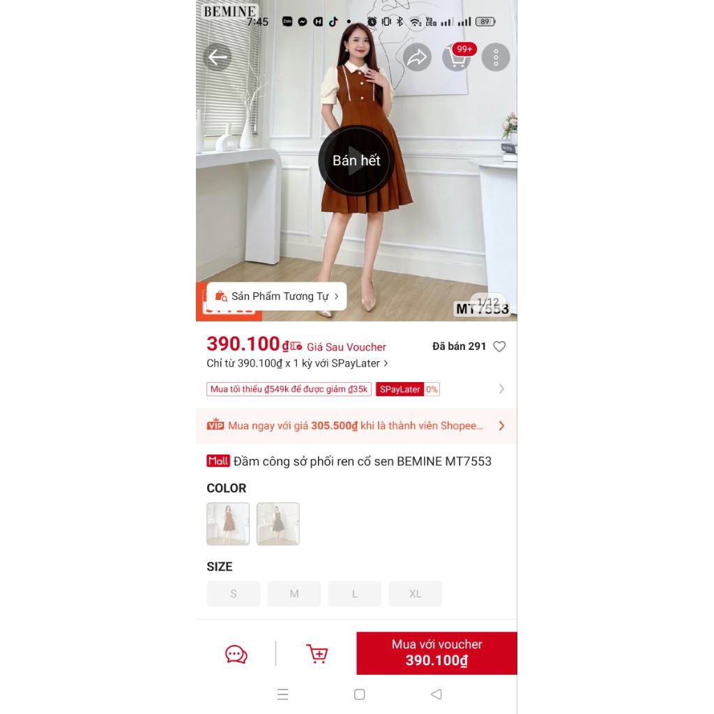 Pass Đầm xếp ly Bemine size S