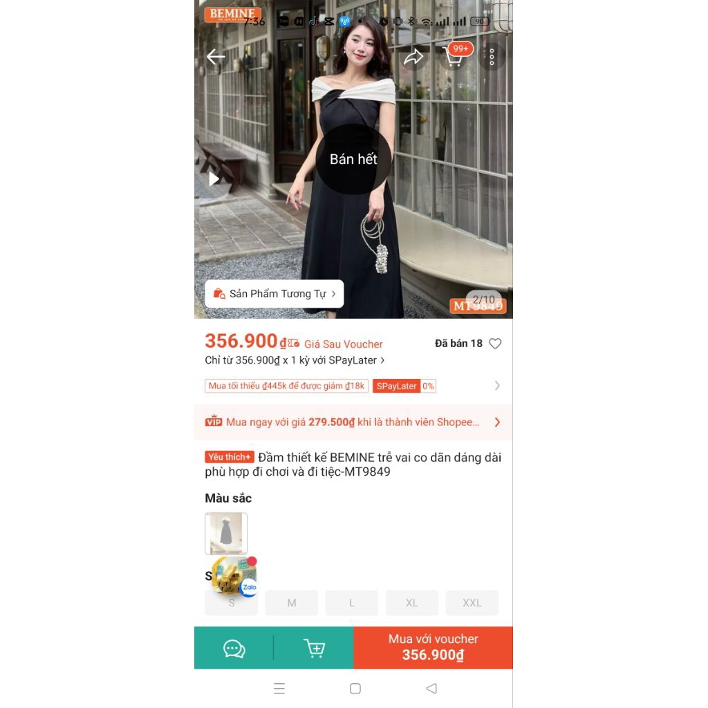 Pass Đầm Dự Tiệc Bemine Trắng Đen S