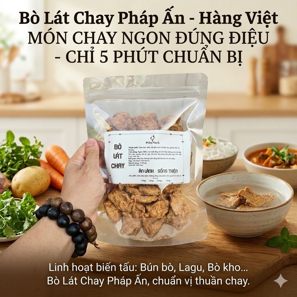 Bò Lát Chay Pháp Ấn, xịn, thơm,xào rau củ,lagu,bún bò chay, chiên sả