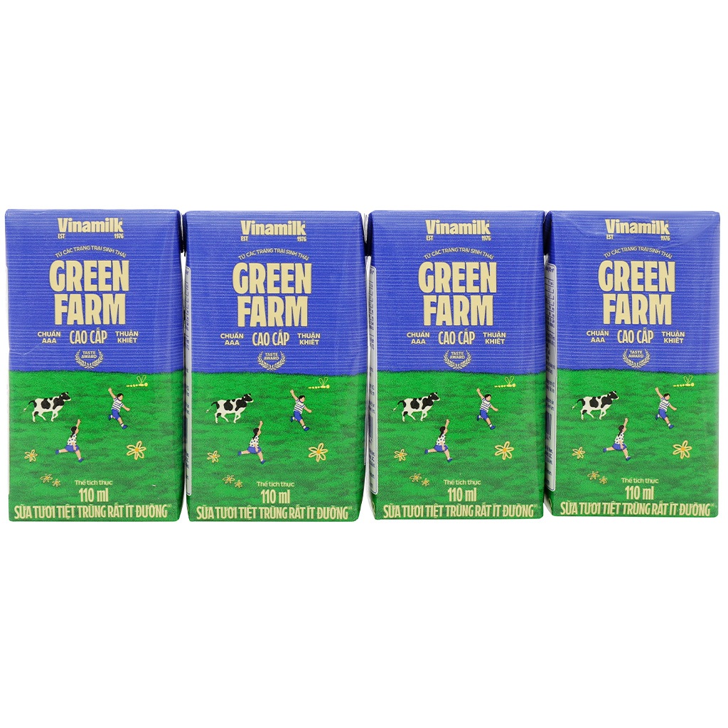 Sữa tươi tiệt trùng có đường, rất ít đường Vinamilk Green Farm 110ml và 180ml