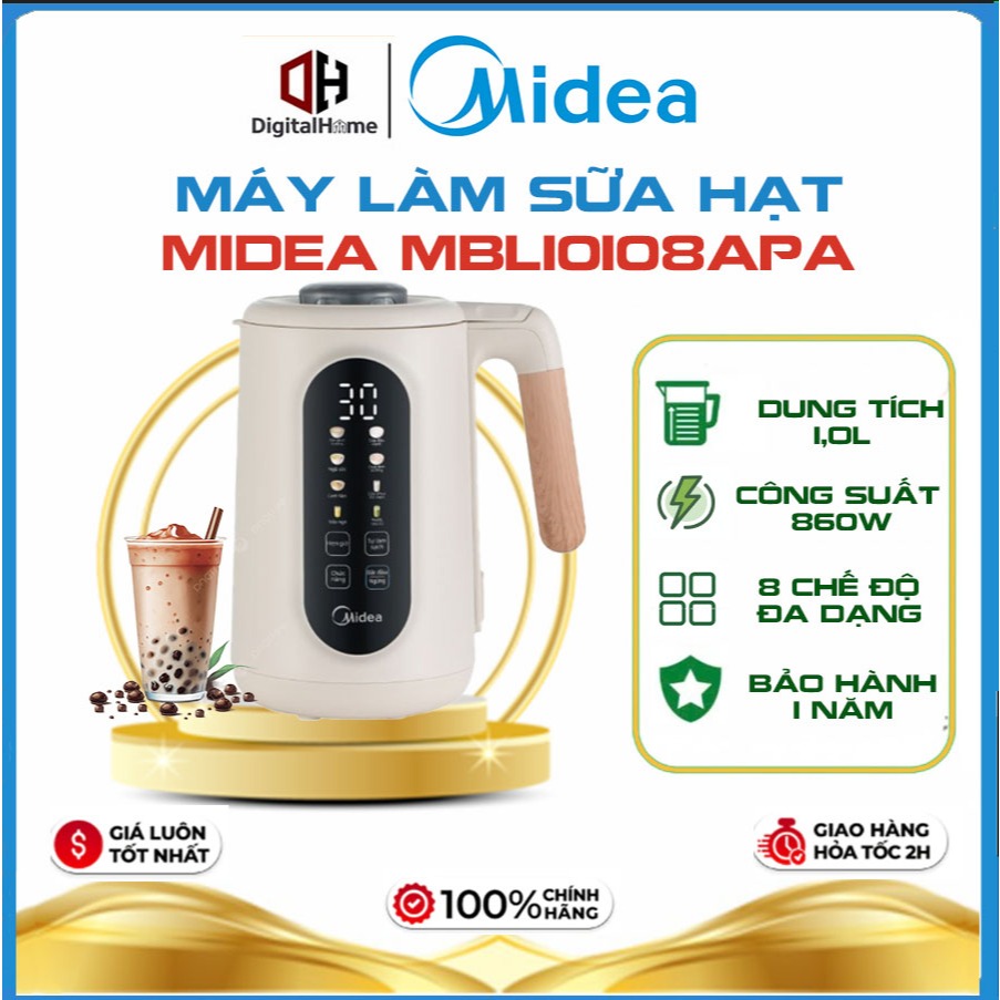 Máy Làm Sữa Hạt Đa Năng Midea MBL10108APA, Dung Tích 1L, Công Suất 800W, Bảo Hành Chính Hãng