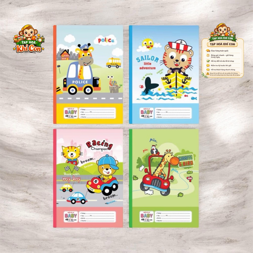 Vở Ô Ly - Combo 10 Quyển 48/80 Trang Vở Ô Ly Baby – 4 Ô Ly, Giấy Dày, Luyện Viết Cho Bé Giấy Mịn, Vi