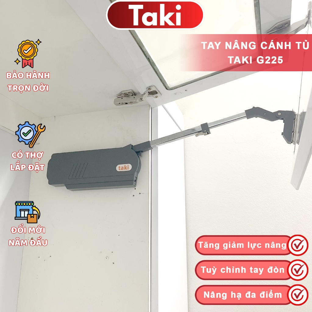 Tay Nâng Cánh Tủ CAO CẤP, Tay Đẩy Cánh Tủ Bếp G225 (Bảo Hành 10 Năm - Có Thợ Lắp)