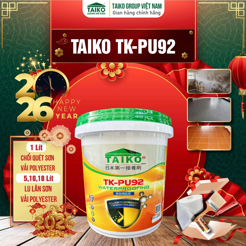 [10Lít]Sơn Chống Thấm PU TAIKOMI PU92 | Sàn Lộ Thiên Ốp Lát – Siêu Bám Dính, Chịu Mài Mòn, Nhanh Khô
