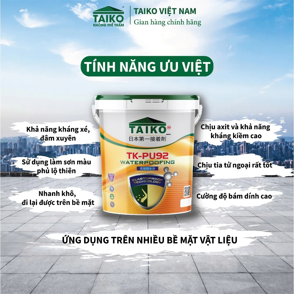 [CHÍNH HÃNG 5, 10, 18 kg] Chống Thấm TK-PU92 Ngăn thấm nước cho bề mặt bê tông, xi măng cát..
