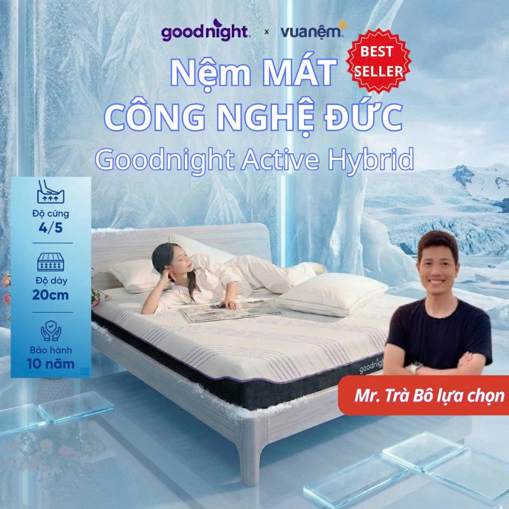 Nệm Foam Goodnight Active Hybrid mát tới 12H-Đệm foam than đá, nệm mát, đệm làm mát, đệm hè | BigBuy360 - bigbuy360.vn