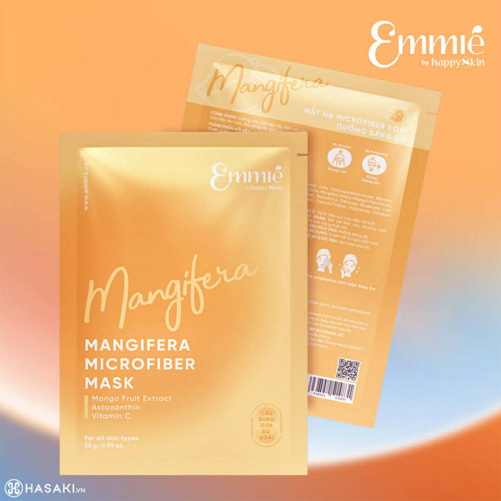 (1 Miếng) Emmie by Happy Skin Mặt nạ Microfiber Xoài dưỡng sáng da
