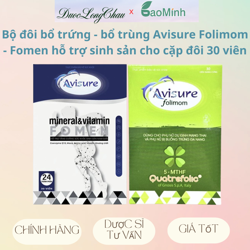 Bộ đôi bổ trứng - bổ trùng Avisure Folimom - Avisure Fomen hỗ trợ sinh sản cho cặp đôi Hộp 30 viên -