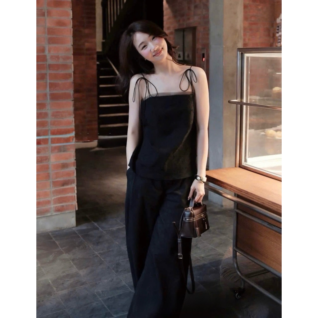 [Hàng Loại 1] Áo 2 dây nữ ren hoa nổi phối voan dáng suông thắt nơ vai CiCi Top - A3980 | BigBuy360 - bigbuy360.vn