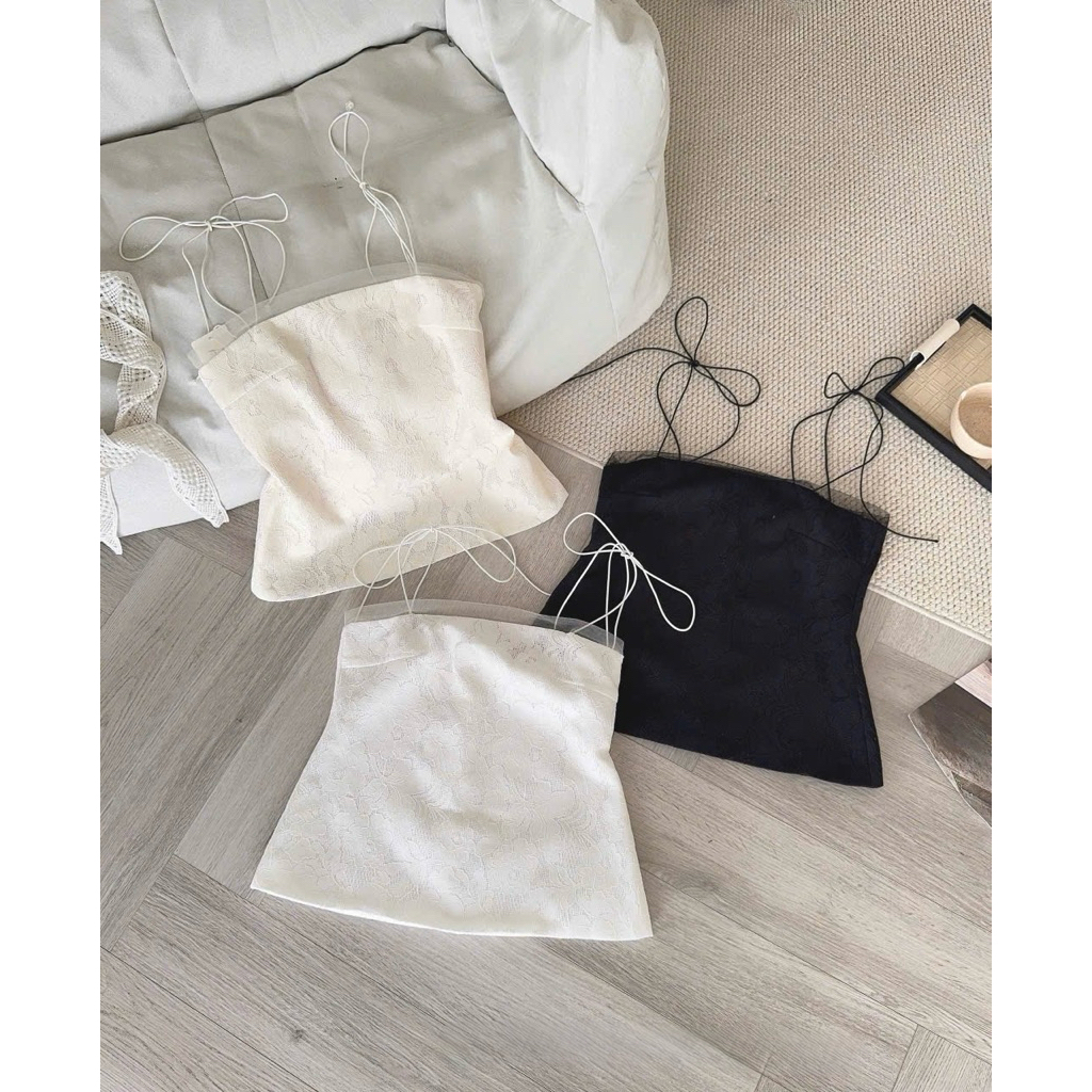 [Hàng Loại 1] Áo 2 dây nữ ren hoa nổi phối voan dáng suông thắt nơ vai CiCi Top - A3980 | BigBuy360 - bigbuy360.vn