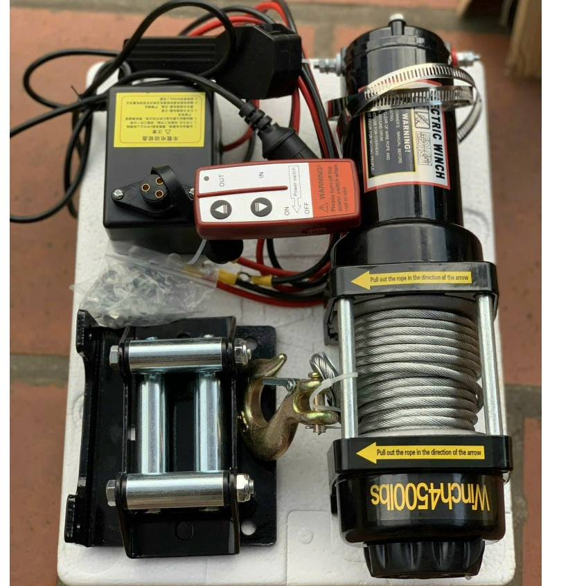 Tời Điện 12v 4500Lbs Có Điều Khiển Từ Xa Cứu Hộ - Kéo Xe - Kéo Thuyền Trọng Tải 2 Tấn Cáp Dài 10m