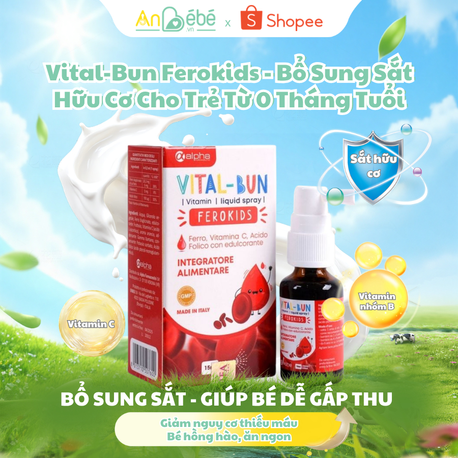 VITAL- BUN FEROKIDS (15ml) Sắt Xịt bổ sung sắt cho trẻ sơ sinh và trẻ nhỏ, giảm tỉ lệ thiếu máu ở tr