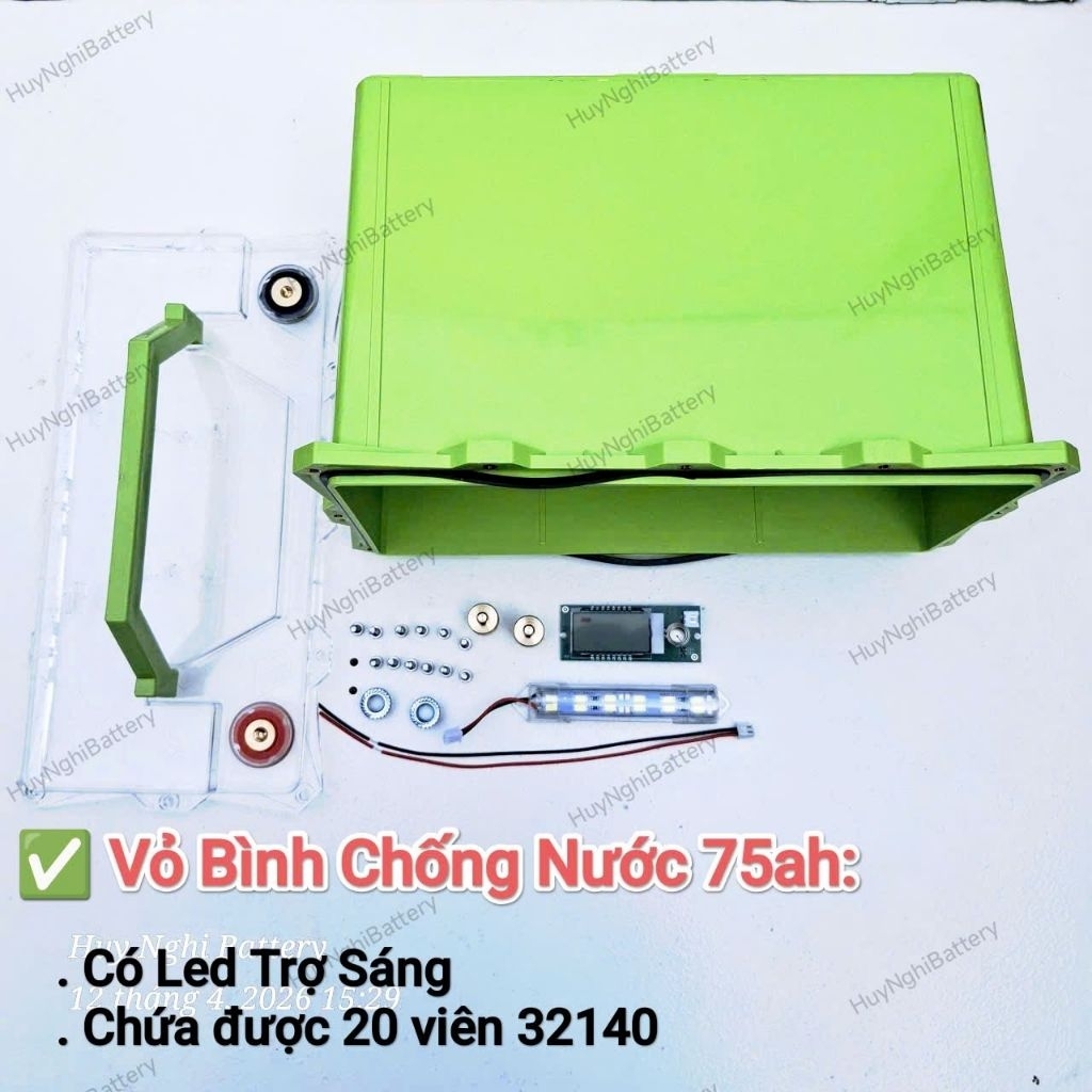Vỏ Bình  60-75AH Kín Nước,  Chứa Được 20 Cell 33140 Có Led Báo Pin