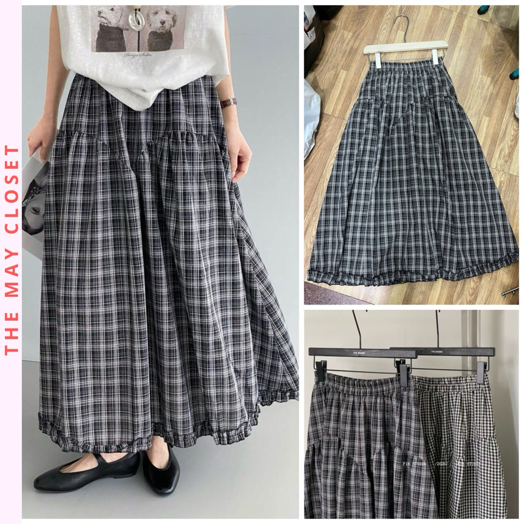[SẴN] 𝑻𝒉𝒆𝑴𝒂𝒚 x 𝐐𝐂𝐋𝟏/ Chân Váy Kẻ Caro Dáng Dài 85cm Bồng Xòe Viền Bèo Vintage Tag 𝐅𝟏𝟖 𝐒𝐭𝐮𝐝𝐢𝐨