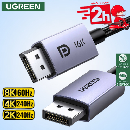 Cáp Displayport Ugreen DP2.1 DP1.2 DP1.4 - 2 Đầu Đực Dp to Dp Phân Giải 16K 80Gbps Bảo Hành 18 Tháng