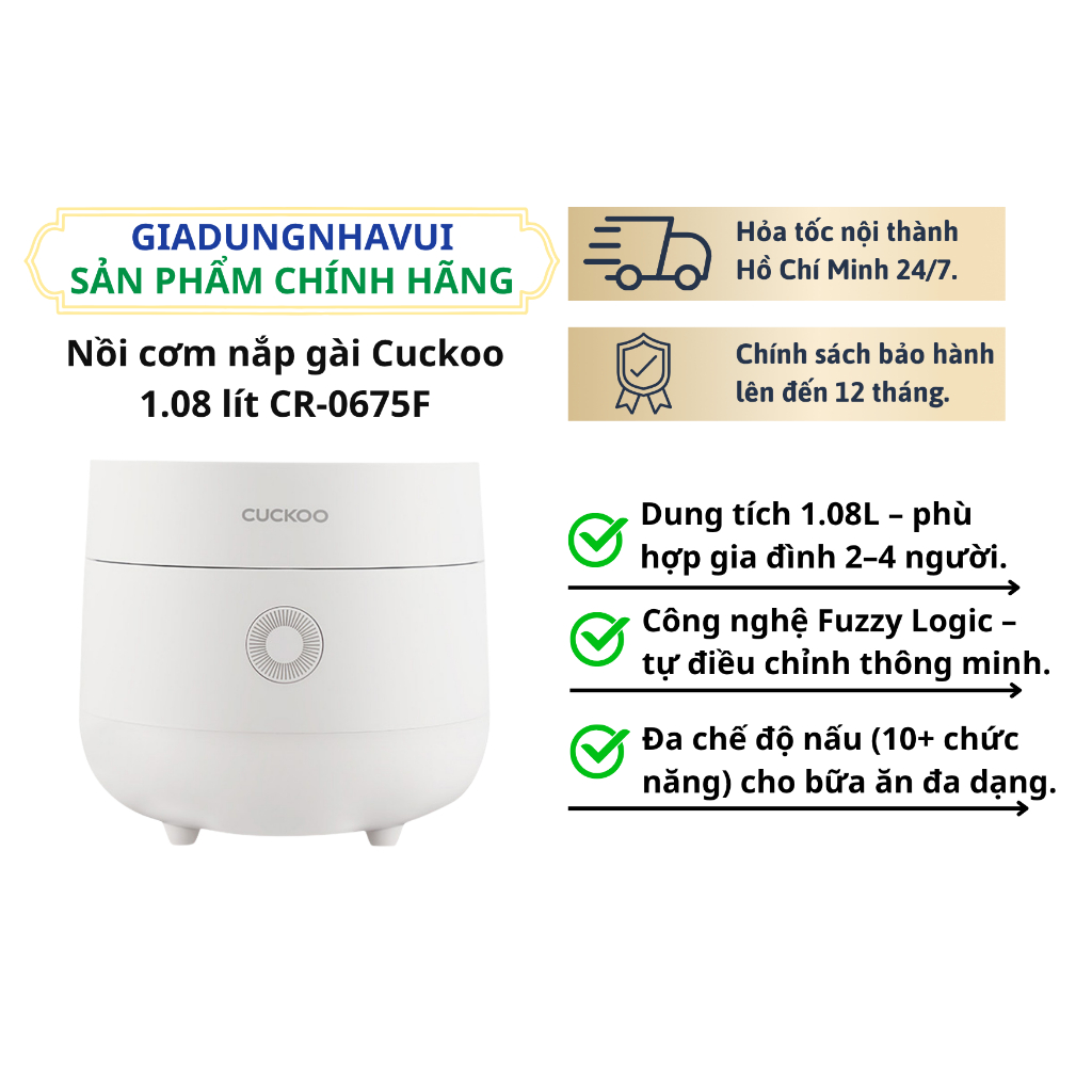 Nồi cơm nắp gài Cuckoo 1.08 lít CR-0675F