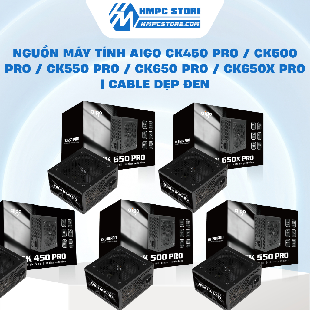 Nguồn máy tính Aigo CK450 Pro / CK500 Pro / CK550 Pro / CK650 Pro / CK650X Pro Wat  | Cable dẹp đen,
