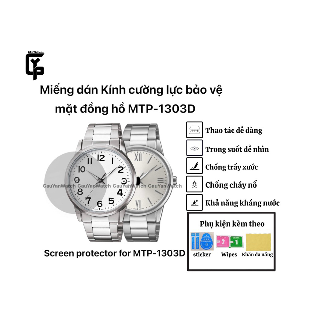 Miếng dán Kính cường lực bảo vệ mặt đồng hồ cho các mẫu MTP-1303D, phụ kiện miếng dán