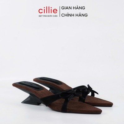 Guốc Cao Gót Nữ Cillie Mũi Nhọn Phối Da Lộn Giày Đi Tiệc Thời Trang Đế Cao Trống Trơn Trượt