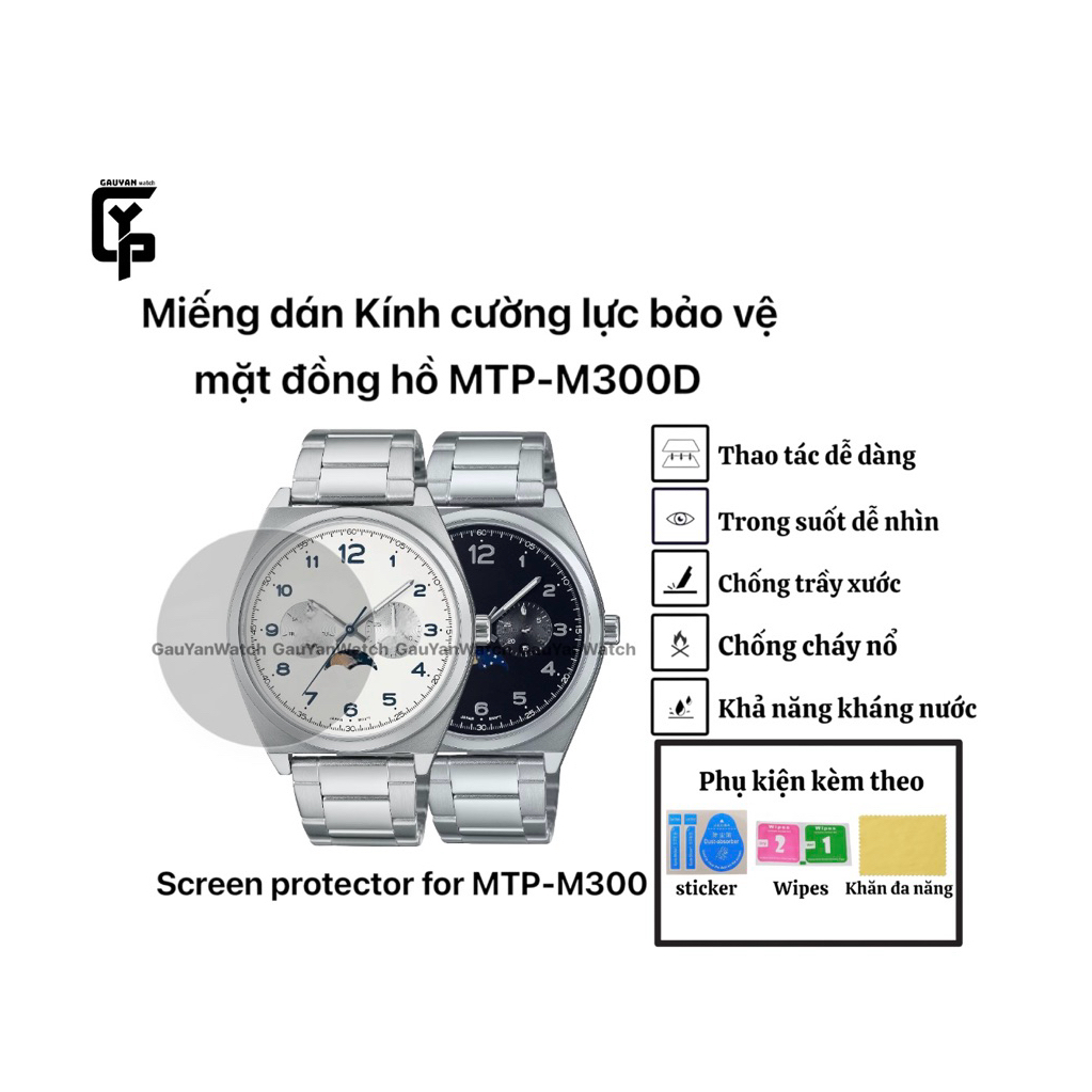 Miếng dán Kính cường lực bảo vệ mặt đồng hồ cho các mẫu MTP-M300D, phụ kiện miếng dán