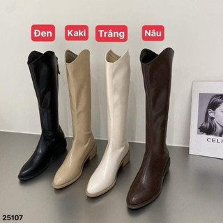 (Hàng QC OD)Bốt Đùi Mũ Nhọn Cổ V Đế Cao Hách Dáng
