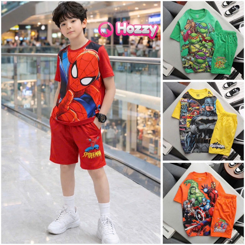 (23-58kg) Bộ thun cộc tay bé trai Hozzy size đại vải xuất dư 100% cotton mềm mát thấm mồ hôi