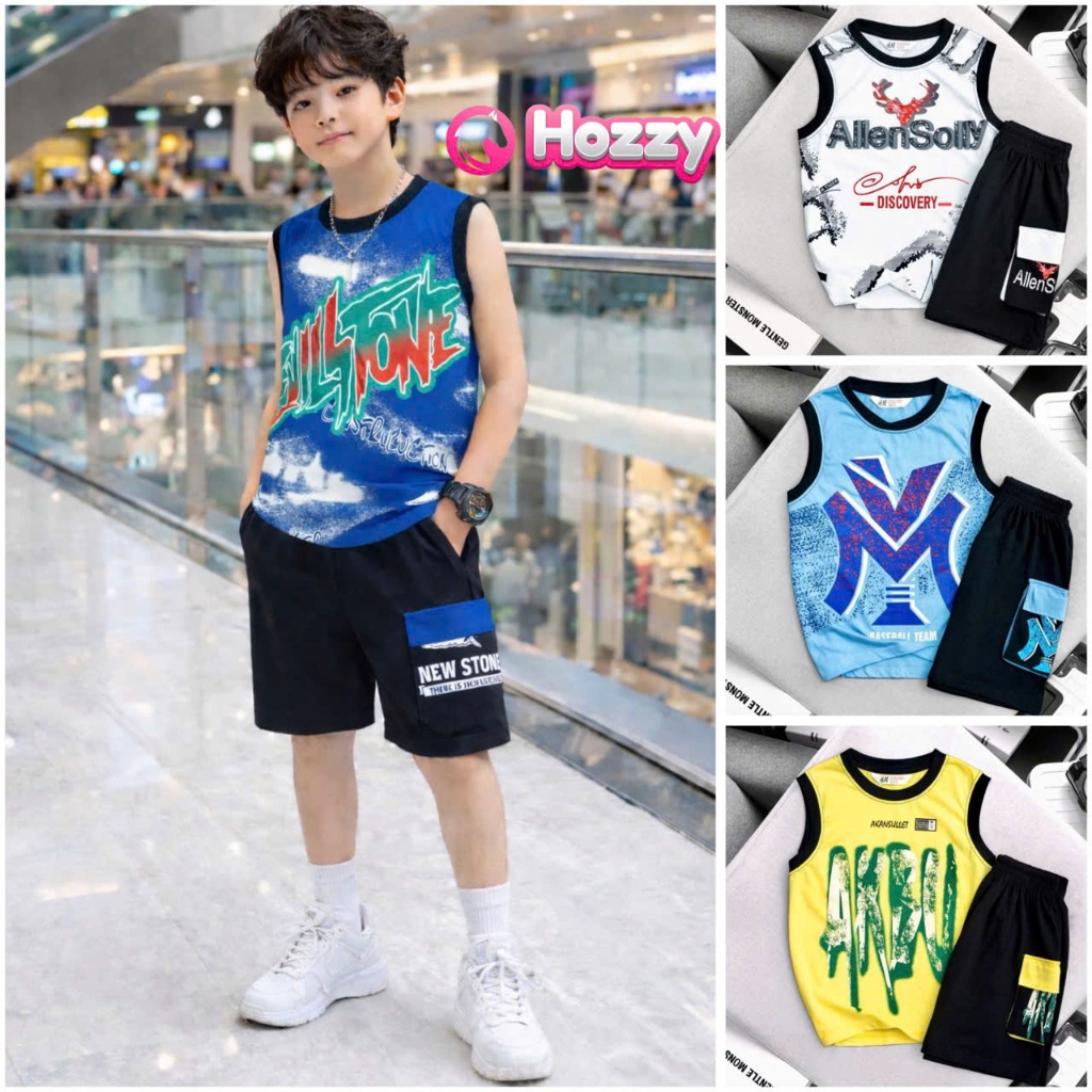 (23-60kg) Bộ ba lỗ sát nách bé trai Hozzy size đại chất 100% cotton mềm mát
