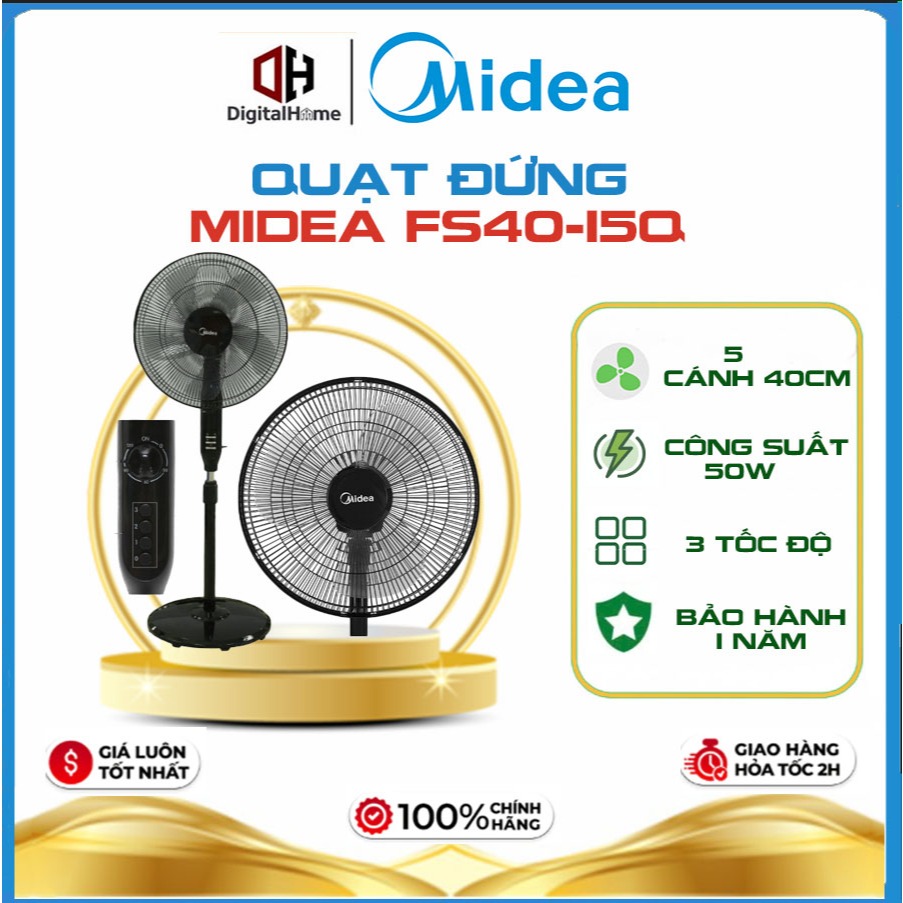 Quạt Đứng Midea  FS40-15Q ,5 Cánh ,3 Tốc Độ Gió,50W, Bảo Hành Chính Hãng