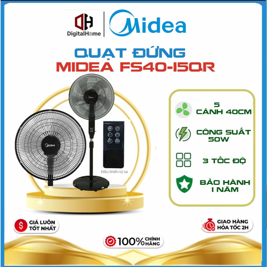 Quạt Đứng Midea  FS40-15QR,Có Khiển,5 Cánh,3 Tốc Độ GIó,Bảo Hành Chính Hãng