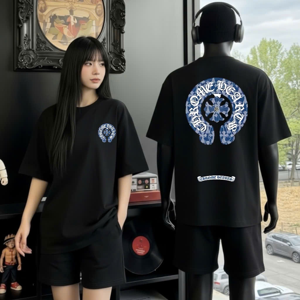 áo phông  chrome hearts 100% coton nam nữ đều có size,  , áo đôi co giãn thoải mái - chrome hearts X