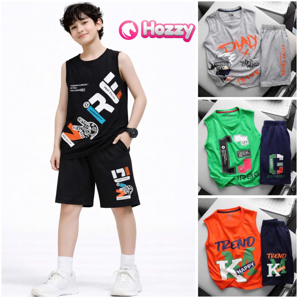 (23-60kg) Bộ ba lỗ sát nách bé trai Hozzy size đại chất 100% cotton mềm mát (K15-1,2)