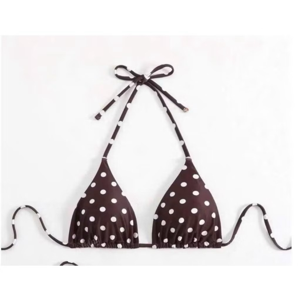 ( che tên sp) Bikini 2 mảnh đi biển chấm bi nâu áo tam giác quần ship chấm bi | BigBuy360 - bigbuy360.vn