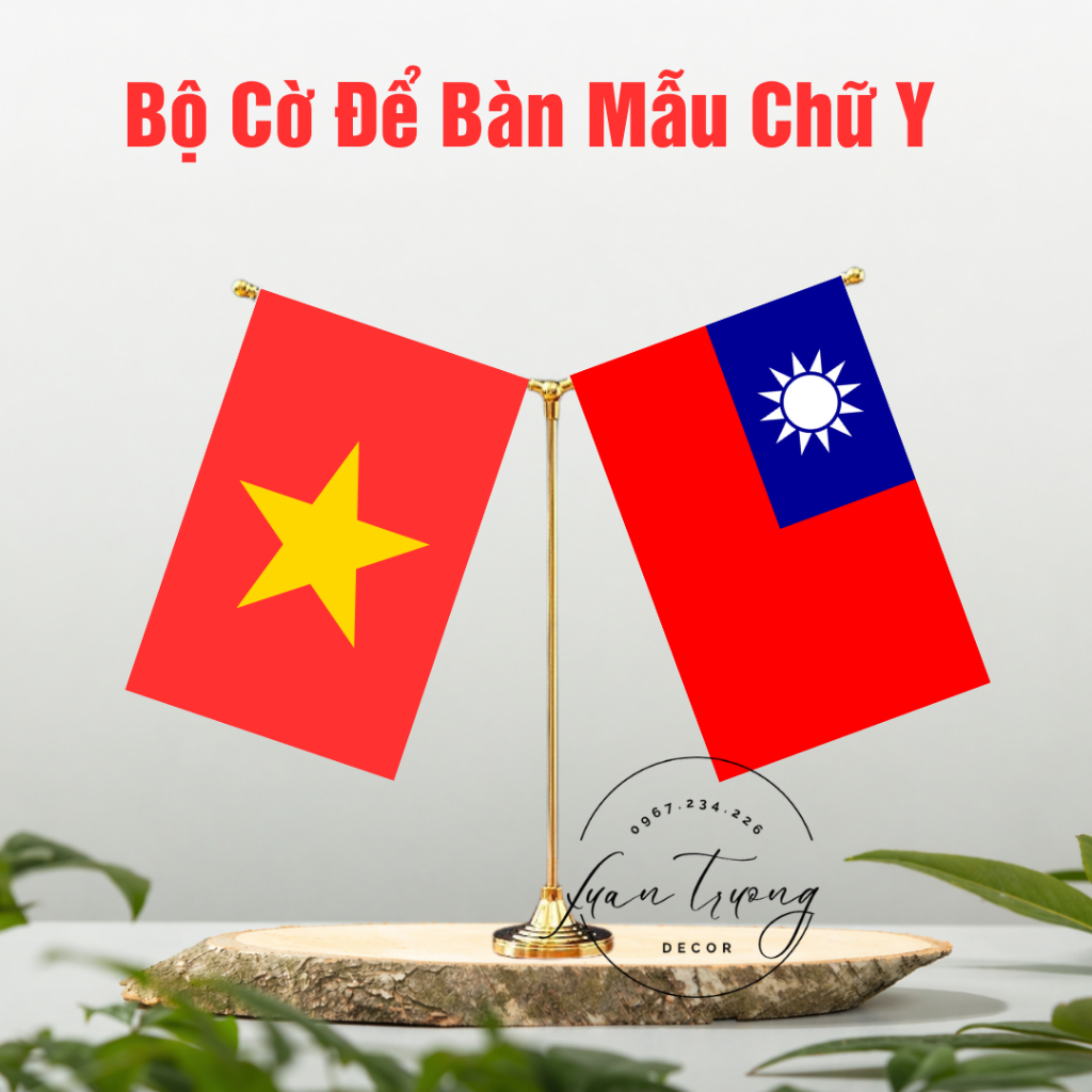 Bộ Cờ Inox Để Bàn Làm Việc & Để Taplo Ô Tô  – Cờ Việt Nam & Cờ Đài Loan